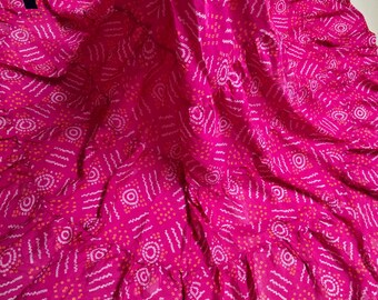 Pink Bandhej, Free Size up-cycled Bohemian Skirt, Sari Silk, Flared Vintage Long Skirts, Tiered Maxi Skirt,  Summer, beach wear, Daily wear
