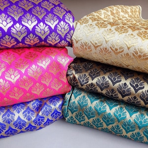 Brocade by yard, 48&quot; width Indian brocade, Art silk Brocade, Moroccan Leaf design,Pink, Blue,Beige Banaras Brocade Fabric blouse fabric