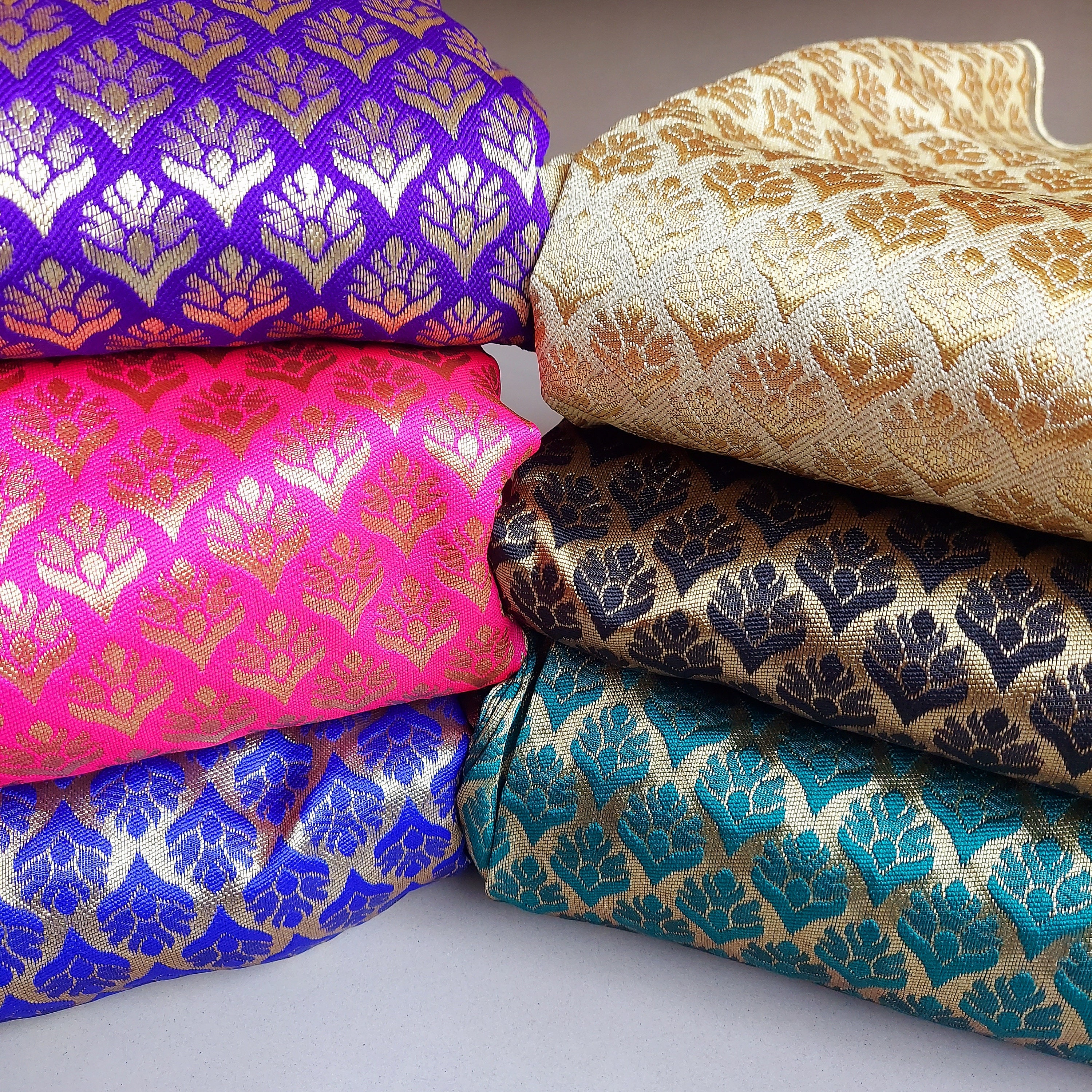 Brocade by Yard 48 Width Indian Brocade Art Silk Brocade Moroccan Leaf Design pink Blue beige Banaras Brocade Fabric Blouse Fabric Etsy UK
