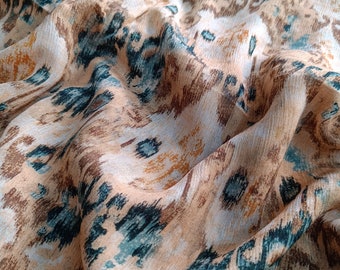 Beig Peacock green brown viscose digital printed chinon silk fabric, kimono dress making fabric, kaftans sewing clothing ,fabric for fashion