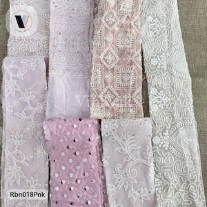 Rubans de soie sari viscose recyclée brodés rose pastel de 3 à 4 pouces pour le tissage, art fibreux, décoration de mariage, bord flou, ruban doux et soyeux