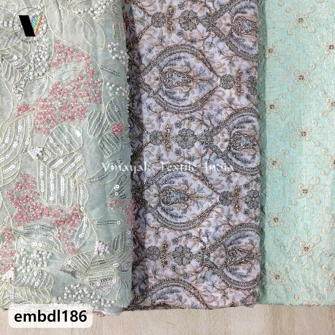 3 Piece Bundle of Sea Green Embroidery, Beaded, Sequins, Thread Heavy ...