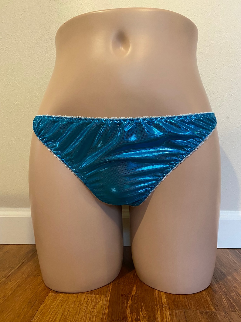 Metallic Blue Foil shiny wet look string panties Vintage style Etsy