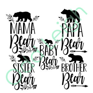 Bear Family Bundle svg coupé fichier Cricut