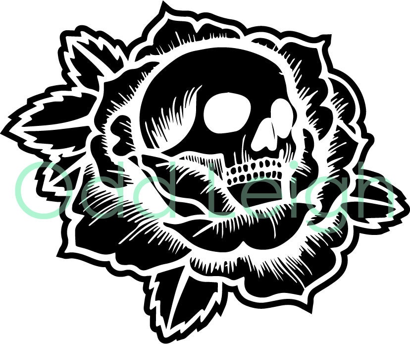 Skull Svg File Skull With Roses Svg Design Clipart Rose Svg File Sku