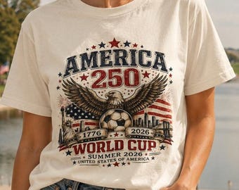 Koszulka damska America 250 World Cup 2026 | Patriotyczna koszulka piłkarska | Prezent z okazji 250. rocznicy USA | Pamiątkowa koszulka na lato 2026