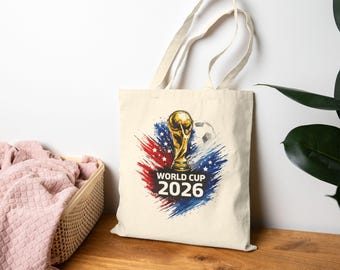 World Cup 2026 Soccer Trophy Tote Bag | USA Flag Colors, Canvas