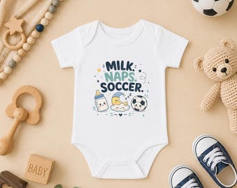 Milk Naps Fotboll Babybody | Rolig fotbollsbody | Fotbollsgåva | Nyfödd fotbollsoutfit | Babyshowerpresent till fotbollsföräldrar