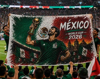 Flaga Mistrzostw Świata w Meksyku 2026 | Dekoracja ścienna dla kibica piłki nożnej Meksyku | Plakat z jaskinią mężczyzny FIFA 2026 | Gobelin z flagą El Tri Football