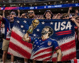 Flaga USA na Mistrzostwa Świata FIFA 2026 | Prezent dla kibica piłki nożnej | Baner kibica stadionowego | Dekoracja ścienna dla kibica reprezentacji USA