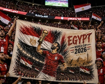 Gobelin ścienny z motywem Mistrzostw Świata w Egipcie 2026, prezent dla kibica piłki nożnej, dekoracja sypialni sportowej, wiszący baner z tkaniny poliestrowej do salonu