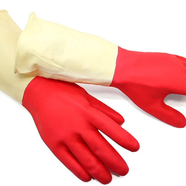 Waterproof Dishwashing Gloves 8 1/2" (3-Pack) - Latex Free Kitchen Cleaning Gloves Household Non-Slip Large