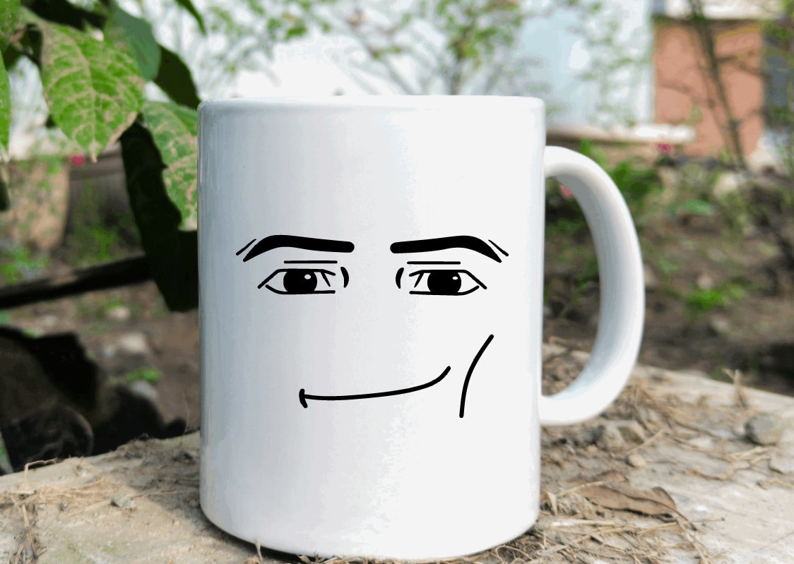 Roblox Man Face Mug. New Faces Happy Face, Girls Face, Roblox Fam 12 or 15  Ounces. Dishwasher Safe. Microwave Safe. 