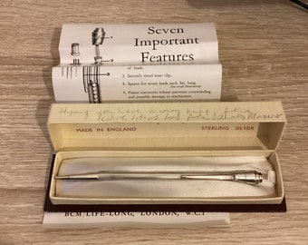 Vintage Boxed Life Long Engine Turned Sterling Silver Mechanical Pencil With Instructions