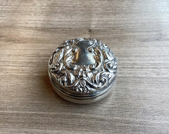 Large Vintage Art Nouveau Style Sterling Silver Pill Box Birmingham 1980