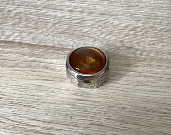 Vintage Sterling Silver & Baltic Amber Pill Box