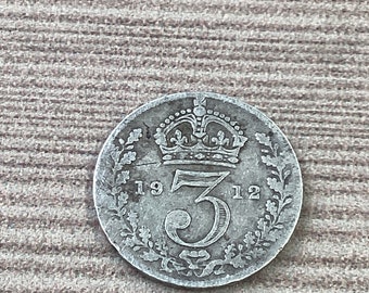 Antique 1912 Silver Threepence Coin