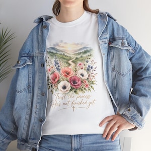 Trust the Process floral landscape Tee | watercolor wildflowers, handwritten script, faith-based gift