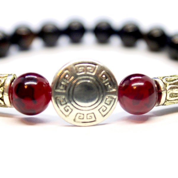 ROOT CHAKRA PROTECTION Black Tourmaline Red Jasper Southwest Style Reiki Charged Healing Beaded Bracelet for Men or Women