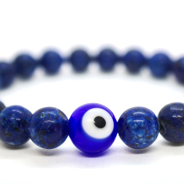 I SEE YOU Turkish Eye focal bead Dark Blue Jade Reiki Infused Charged Healing Beaded Bracelet for Men or Women
