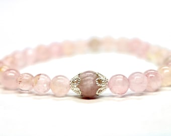 GUÉRIR LES MAINS Bracelet de perles de guérison infusé de quartz rose et de kunzite pour homme ou femme