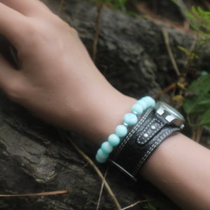 Bracelet de perles de larimar authentique et de jade bleu clair infusé de Reiki pour la guérison chargée pour homme ou femme OCEAN image 4