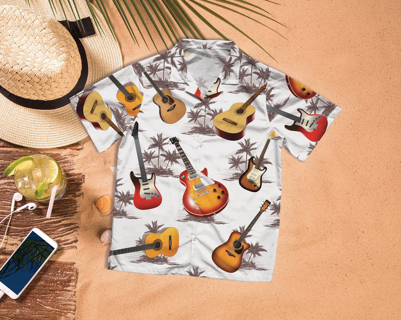 Guitars Tropical Hawaiian Shirt Guitar Lovers Aloha Shirt Etsy