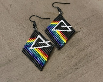 Pride Triangle Earrings, Rainbow Miyuki Beaded Dangles