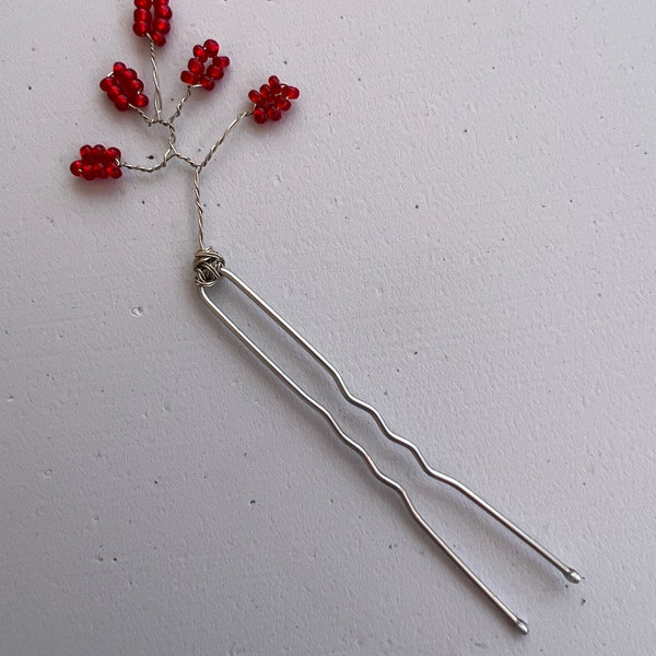 Handcrafted Wire-Wrapped Silver and Ruby Hairpin