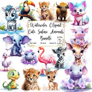 275 Cute Safari Animal Clipart Mega bundle PNG de haute qualité | Jungle mignon bébé Animal Clipart, Illustrations, fabrication de cartes, utilisation commerciale