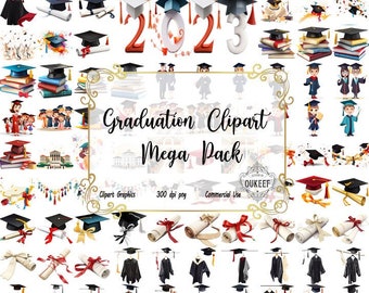 Graduation Clipart |"Graduating Students" Mega bundle High Quality PNGs | Graduation Gowns, Grad Hat, Graduation DIY Card Making, Commer Use