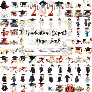 Afstuderen clipart | "Afstuderen studenten" Mega bundel hoge kwaliteit PNG's | Afstudeerjurken, Grad Hat, Afstuderen DIY Card Making, Commer Use