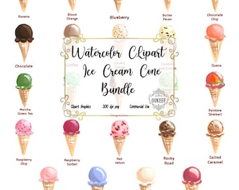 Watercolor Ice Cream Clipart Bundle High Quality PNGs | Dessert | Summer Treats | Ice Cream Cone | Card Making, Commercial Use