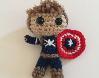 American Captain Superhero Handmade Amigurumi Crocheted Doll