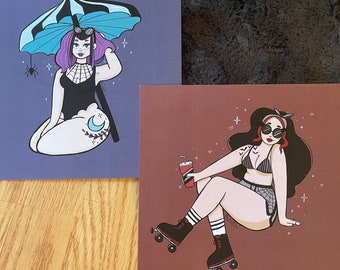 Goth summer babes 8x8” art prints