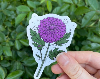 Chrysanthemum with ghosties sticker, November birth month flower