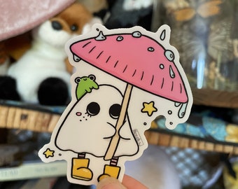 Ghostie girl mushroom umbrella vinyl sticker