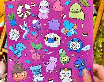 Cutest poke monsters 8x8” art print anime fan art
