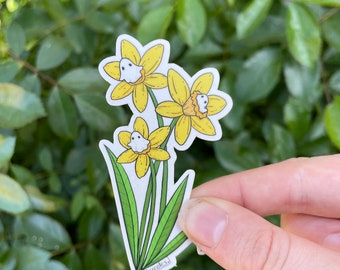 Daffodil with cute ghosties sticker , March birth month flower