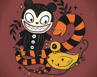 NBC scary teddy and duck toys 8x8” art print glossy finish
