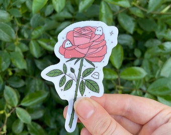 Pink rose with ghosties sticker , June birth month flower