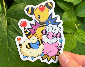 Ampharos Flaaffy Mareep Pokémon evolution 3” vinyl sticker