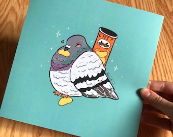 Chonky pringles pigeon 8x8” art print