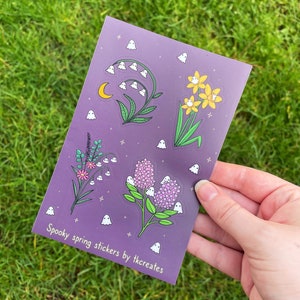 Spooky spring flowers and ghosts sticker sheet
