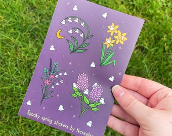 Spooky spring flowers and ghosts sticker sheet