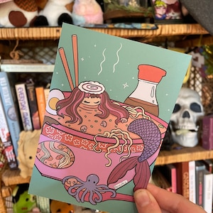 Ramen bowl mermaid mini print 4x6 inch