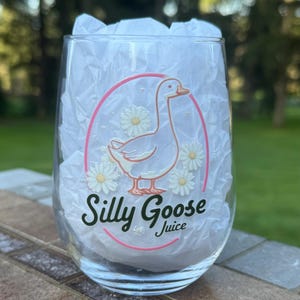 Silly Goose Juice Stemless Wine Glass: Funny Meme Gift