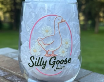 Silly Goose Juice Stemless Wine Glass: Funny Meme Gift