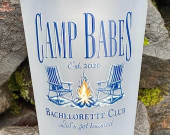 Camp Bachelorette Party Cups: Frosted 16oz, Camp Babes Design