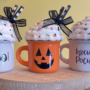 Fall mini mug with faux topping, halloween mini mug, mini tiered tray decor, mini coffee mug, fall decor, farmhouse decor.